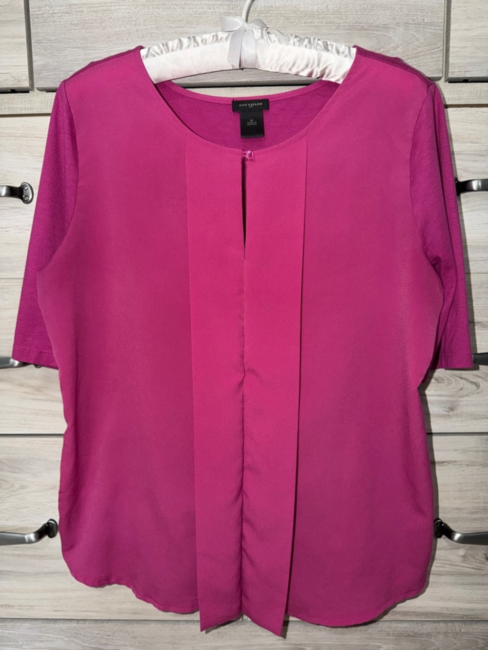 Ann Taylor Magenta Pleated Front Elbow Length Sleeve Blouse